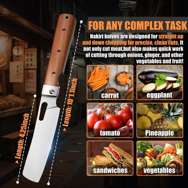 Couteau de chef portable en acier inoxydable 440C avec manche en bois 
