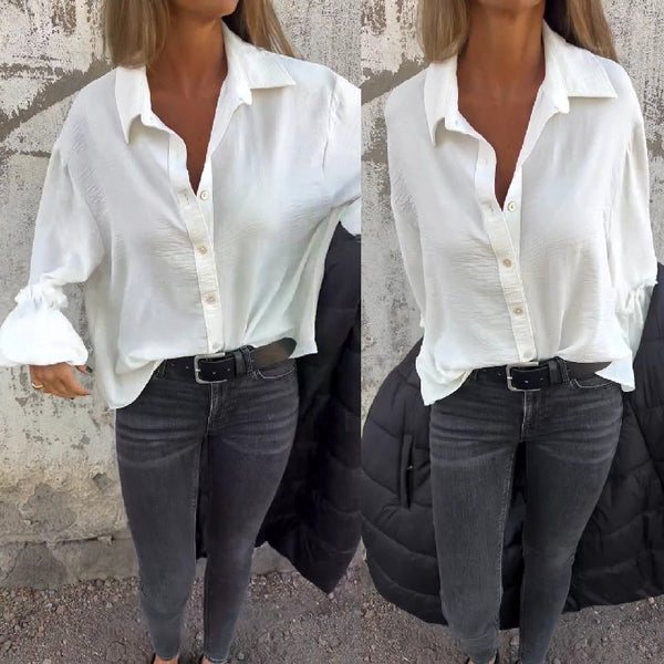 Solides Langarm-Button-Down-Hemd für Damen