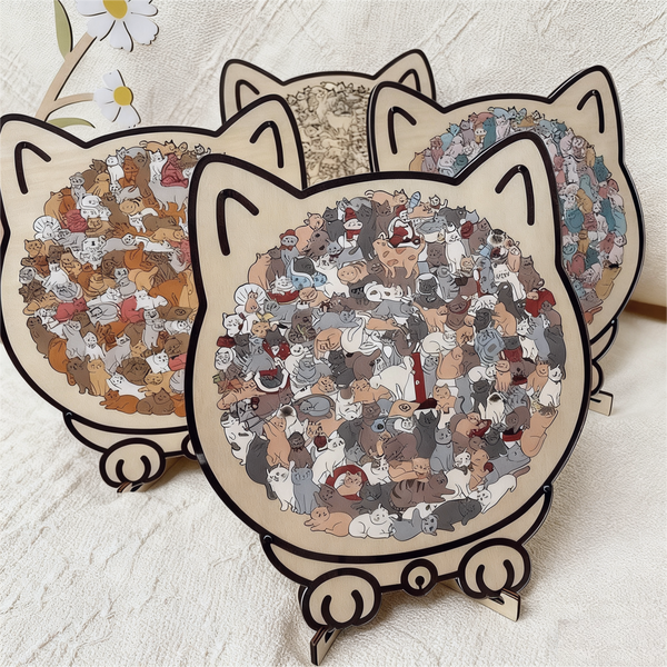 🎁Weihnachtsverkauf 60% RABATT🎅135-teiliges Katzenförmiges Holzpuzzle in Morandi-Farben